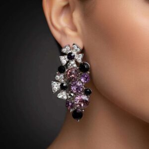 Vintage Purple & Clear Rhinestone Cluster Earrings – Statement Costume Jewellery Studs